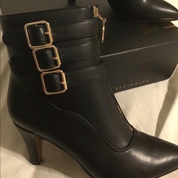 NWT Buckle Strap Ankle Booties 3 Inch Pointed Toe Zipper Heels Dress Jeans Boots - Picture 2 of 11